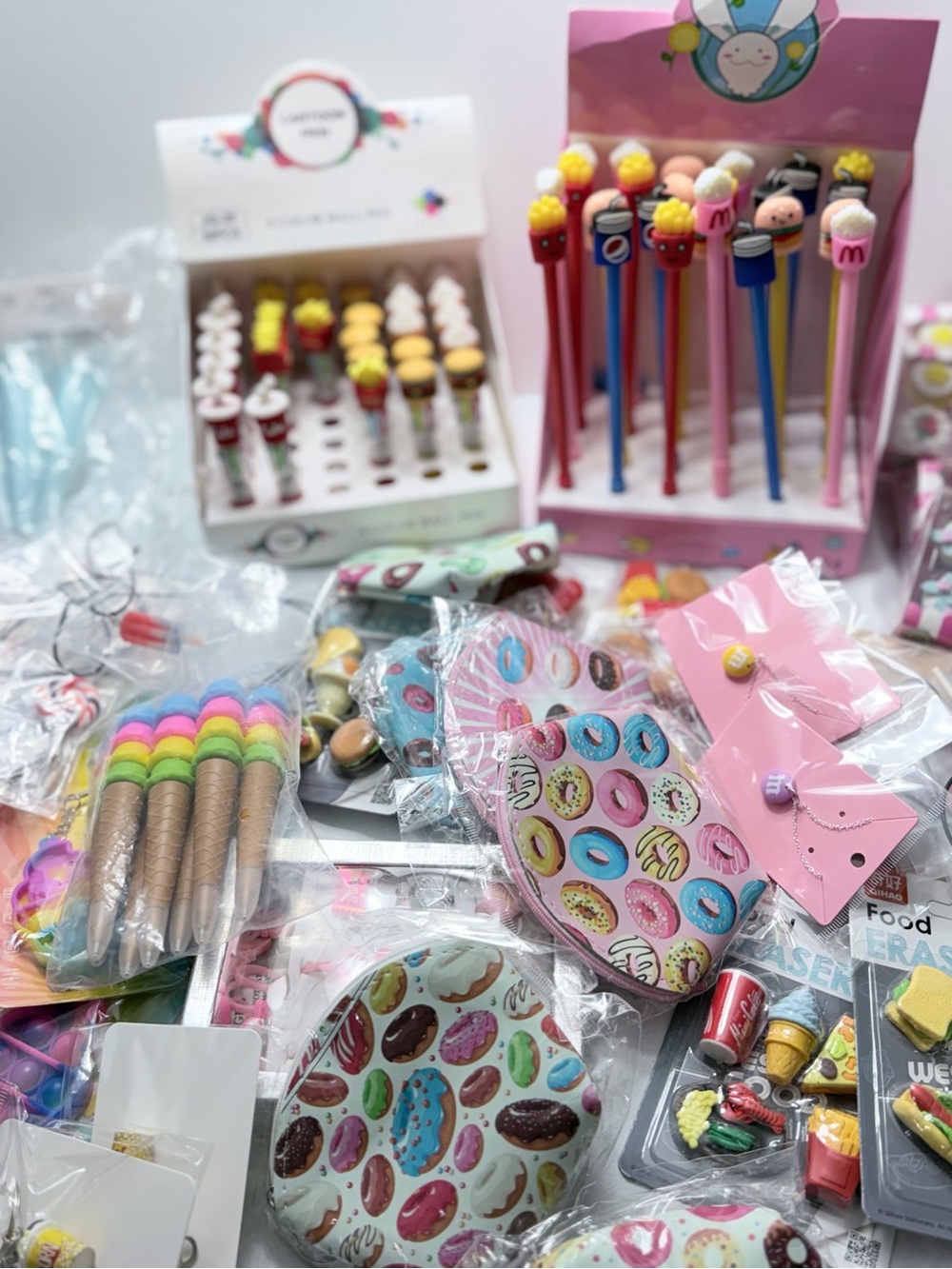 25-Piece Junk Food Themed Mixed Lot Fun Foodie Bundle Pens Erasers Socks Jewelry - Picture 8 of 12
